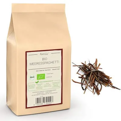 Kamelur 50g BIO Meeresspaghetti (Himanthalia Elongata) ganz - Algen Nudeln ohne Zusätze, vegan und glutenfrei - BIO Algennudeln in biologisch abbaubarer Verpackung