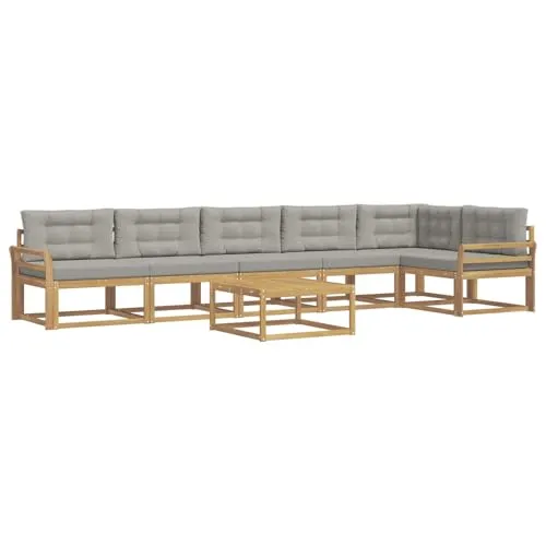 vidaXL Outdoor-Sofagarnitur 7-tlg. Weiß und Hellgrau - Stilvolles 7-teiliges Outdoor-Sofa-Set aus robustem Akazienholz, ideal für Garten und Terrasse. Modularer Aufbau für individuelle Gestaltung und einfache Pflege für entspannte Momente im Freien.