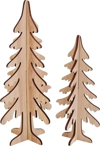 VBS Holz-Steckmotiv Tannenbäume 2er-Set 21.5-28.5 cm unbemalt aus Sperrholz für Weihnachten DIY Dekoration Bausätze & Steckmotive 4 Teile zum Zusammenstecken und Verzieren mit Farben oder Sprays