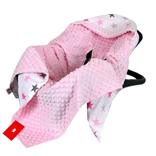 Babylux Baby EINSCHLAGDECKE 90 x 90 cm Einlage Babyschale Kinderwagen Buggy Decke Autoschale Autositz Minky Baumwolle 3-Punkt-Gurt Kleinkind Babydecke (10. Rosa + Sterne)