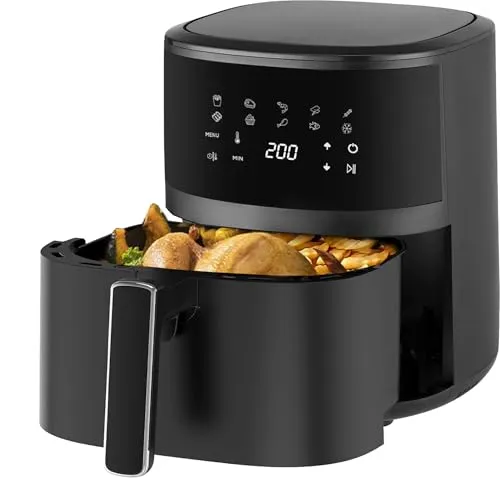 Extralink 1400W Airfryer 4.2L - Heißluftfritteuse mit 10 Kochfunktionen, Friteuse Heißluftfritteuse, 80°C bis 200°C, Energiesparend, LED-Touchscreen, 90% Weniger Fett für Gesunde Mahlzeiten