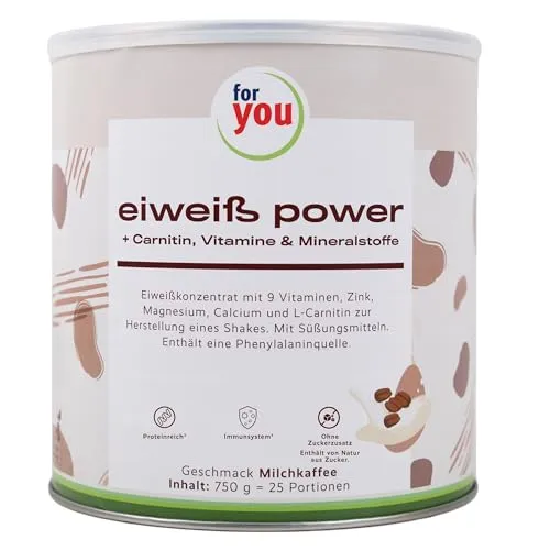 for you eHealth Eiweiß Power Milchkaffee 750 g - Arzneimittel - proteinreiches Pulver für eine schnelle Energieversorgung, ideal für aktive Lebensstile und Fitness-Enthusiasten.