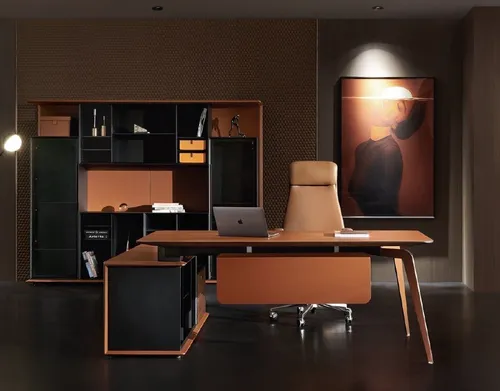 Büro Arbeit Zimmer Gruppe Set - 2tlg. Sessel & Tisch - Modernes 2-teiliges Möbelset für Ihr Büro. Bequeme Sessel und ein stilvoller Eckschreibtisch in Braun, ideal für eine effiziente Arbeitsumgebung.