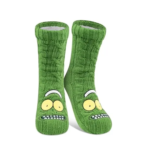 United Labels Rick and Morty Kuschelsocken für Herren, Grün, OneSize 40-45, flauschige Stoppersocken mit Sherpa Futter, warme Socken, Hüttensocken
