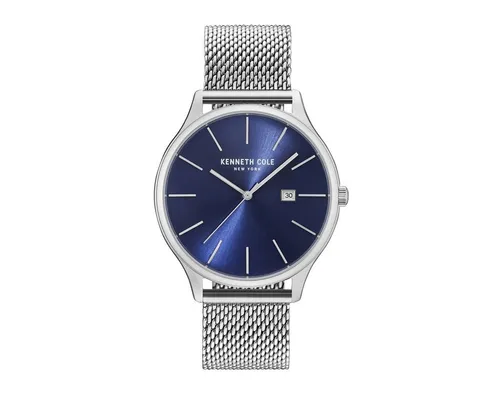 Kenneth Cole Quarzuhr KC15096004 - Elegante Armbanduhr mit dunkelblauem Zifferblatt und poliertem Edelstahlgehäuse, wasserdicht bis 30 m – perfekt für stilbewusste Träger.