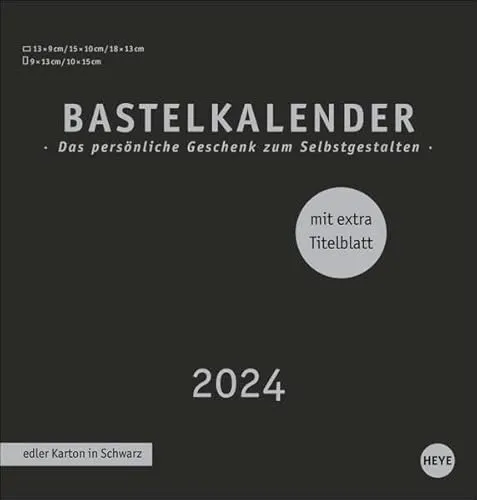Bastelkalender 2024 Premium schwarz mittel. Blanko-Kalender zum Basteln mit extra Titelblatt für eine persönliche Gestaltung. Foto- und Bastelkalender 2024.