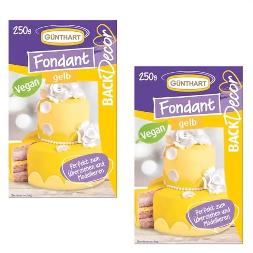 Günthart BackDecor 2 x 250 gr gelb Fondant, 100% Vegan, Palmölfrei, Reißfest zum überziehen von Torten und Kuchen, zum Modellieren geeignet, 1er Pack (1 x 500 gr)