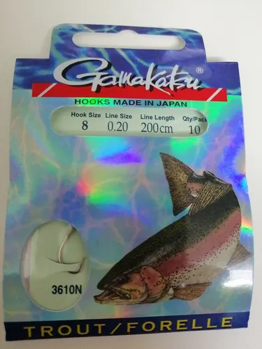 Gamakatsu Forellenhaken 3610N Gr. 8 0.20 mm 200cm gebundene Haken