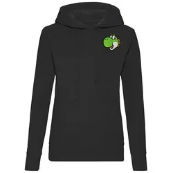 Blondie & Brownie Hoodie Damen Hoodie Yoshi Face Patch D Hoodie Gaming Patch Freizeit Retro (Einzelstück, Einzelartikel) Yoshi Face Patch D Hoodie Damen Retro schwarz L