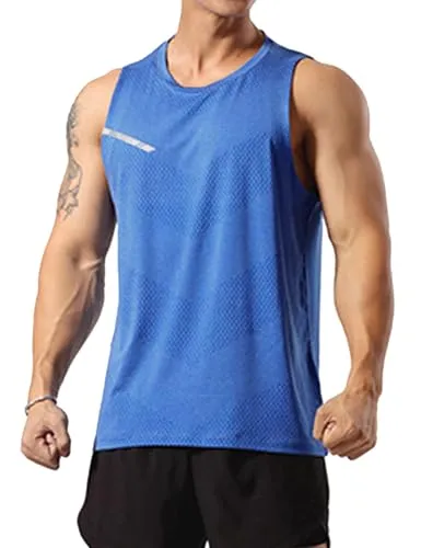 GYMAPE Herren Sportlich Trainieren Tanktops Ärmellos Muskel Laufshirts Ausbildung Schnelltrocknend Fitnessstudio Aktive Kleidung Blau XL