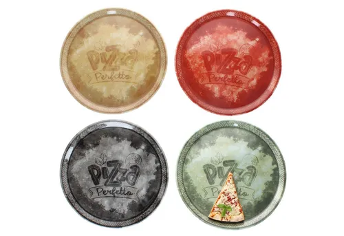 MamboCat Pizzateller 4tlg Set Perfetto – Bunte Porzellan Pizzateller - 4-teiliges Pizzateller-Set aus schwerem Porzellan in Gelb, Grün, Rot und Schwarz, ideal für Pizza und mehr. Spülmaschinengeeignet und stapelbar für platzsparende Aufbewahrung.