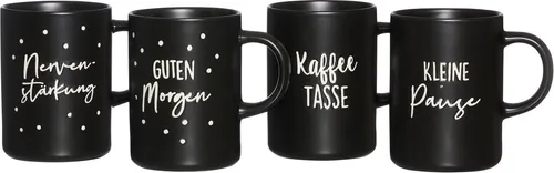 Ritzenhoff & Breker Becher Svart, 4-teilig - Thermobehälter aus lebensmittelechtem Porzellan, mikrowellen- und spülmaschinengeeignet, ideal für Kaffee und Tee mit elegantem Schriftzug in Schwarz.