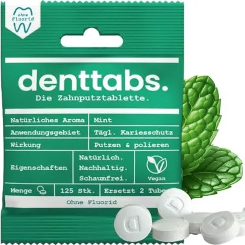 DENTTABS Zahnputztabletten stevia-mint o.Fluorid 125 St