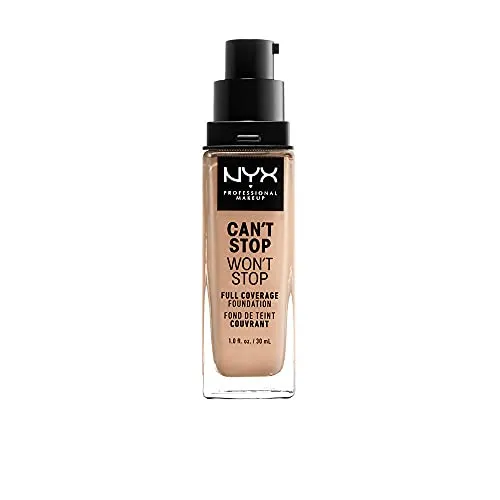 NYX Professional Makeup Can't Stop Won't Stop Full Coverage Foundation, Langanhaltend, Wasserfest, Vegane Formel, Mattierter Teint, Farbton: Natural