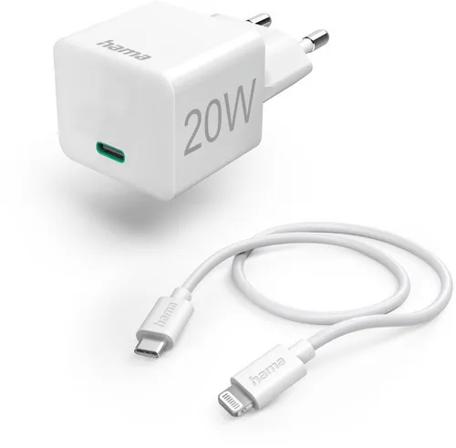 Hama Schnellladegerät mit Lightning Kabel 1m - Weiß - Handy Ladegeräte: Effizientes Schnellladen für Apple Geräte – in nur 30 Minuten auf 60 % Akku. Sicherer Ladevorgang dank intelligentem Chipsatz schützt vor Überladung und Kurzschlüssen.