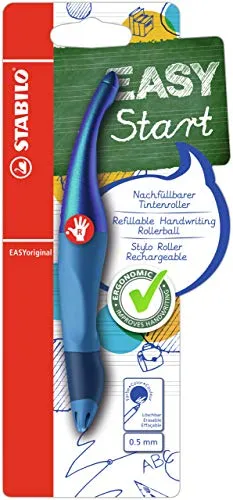 STABILO - Ergonomischer Tintenroller für Rechtshänder - EASYoriginal Holograph in blau - blau (löschbar) - inkl. Patrone - Blister