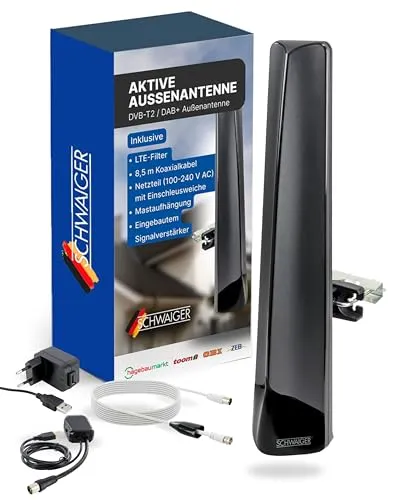 SCHWAIGER DVBT2 DAB Außenantenne aktiv mit Breitbandverstärker