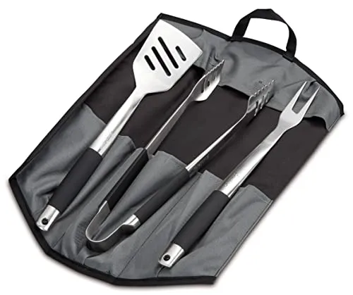 Enders® Premium GRILLBESTECK Edelstahl 3-Set - Grillbesteckset mit Grillzange, Grillwender und Grillgabel, inklusive praktischer faltbarer Tasche für einfachen Transport und platzsparende Aufbewahrung.