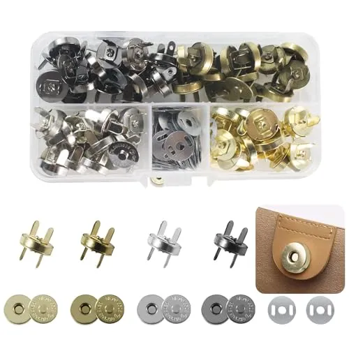 RichLuck 40 Sets magnetische Druckknöpfe, 14 mm Metall-Druckknöpfe, Verschluss-Set Kein Nähen,Magnetverschlüsse für Taschen, Geldbörsen, Leder (4 Farben)