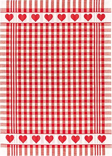 Kracht Jacquard Geschirr- Küchentuch, Halbleinen, Herzenkante, rot, ca.50x70cm