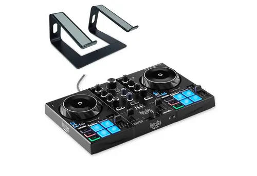 HERCULES DJ Controller Inpulse 200 MK3 mit Laptop Stativ Schwarz – Vorteils-Set - Hercules DJ Control Inpulse 200 MK3 ist der ideale Einstieg für DJs. Mit intuitiven Lichtführungen und zwei Decks für kreatives Mixing. Inklusive stabilen Laptop Stativ für optimalen Komfort beim Auflegen.