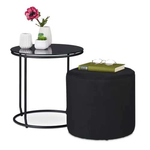 Eleganter Beistelltisch mit Pouf – Rund und Platzsparend - Tische & Stehtische – Stilvoller Beistelltisch aus hochwertigem Material, ideal für kleinere Räume und als praktischer Wohnzimmertisch.