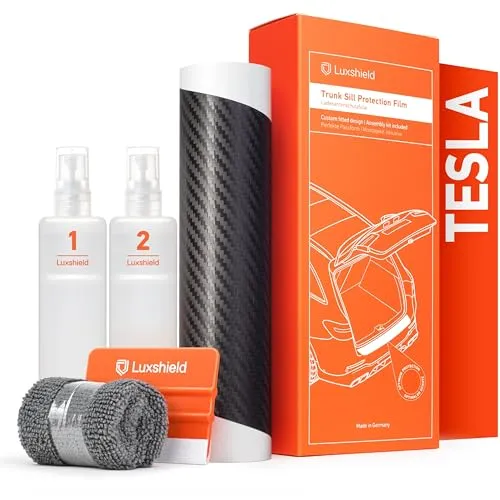 Luxshield Ladekantenschutz Folie für Tesla Model 3 I 2017-2025 - Stoßstangenschutz, Kratzschutz, Lackschutzfolie - Carbon Schwarz
