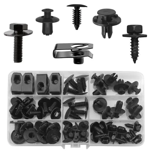Stück Karosserieschrauben Set,Blechschrauben Mit Blechmutter Sortiment,Auto Kunststoff Clips,Blechmuttern Kfz Befestigungs Türverkleidung Werkzeug Für Auto Karosserie Metall(Schwarz) 60