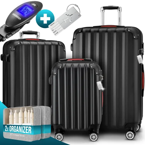 MONZANA® 3tlg. Kofferset Schloss Schwarz - Koffer - Hochfestes ABS-Gehäuse mit leichtlauf Zwillingsrollen und Sicherheitszahlenschloss für sorgenfreies Reisen. Ideal für Urlaub und Geschäftsreisen!