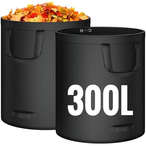 OFFIKA Gartenabfallsäcke, 300L* 2 robuste Gartensäcke mit Griffen, wiederverwendbarer Garten-Rasenlaubbeutel, ideal zum Sammeln von Gartenabfällen, Pflanzenresten, Gras und Blättern (300L)