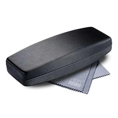 FEFI Geräumiges Brillenetui Hardcase in Seiden-Optik - Größe L (Schwarz)