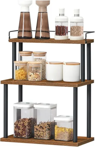 Hoobro Gewürzregal 3 Ebenen – Praktisches Aufbewahrungsregal für Küche und Büro - Vielseitiges 3-stöckiges Regal für Gewürze, Bürobedarf und mehr. Mit stabilen Ablagen aus Spanplatte und Metallrahmen bietet es optimalen Stauraum und modernes Design für jeden Raum.