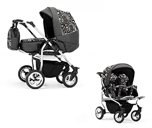 Elcar Zwillingskinderwagen 2 in 1 Duo Twin inkl. Sportsitze - 11 Teile - in Schwarz