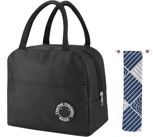 FonVan Lunch-Taschen Frühstückstasche für Damen und Herren, 6L Klein Lunchtasche Mit Bestecktasche, Kühltasche Isoliertasche, Faltbare Thermotasche, Picknicktasche, für Arbeit, Schule, Picknick