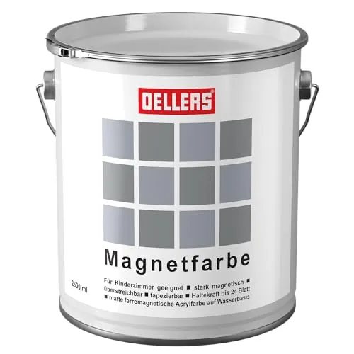 OELLERS Magnetfarbe, wasserbasiert - Kreative Wandgestaltung - Gestalte Wände mit OELLERS Magnetfarbe: Diese wasserbasierte Farbe verwandelt Flächen in magnetische Oberflächen und fördert die Kreativität. Ideal für Kinderzimmer und vielseitig einsetzbar. Einfach aufzutragen und in vielen Schichten anwendbar.