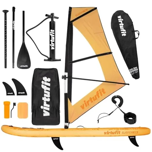 Virtufit Supboard Surfer 305 - Orange mit Windsurfsegel - Aufblasbares SUP-Board und Windsurf-Board in einem: Ideal für Anfänger und Fortgeschrittene, inklusive umfangreichem Zubehörset für unvergessliche Wassersportmomente.