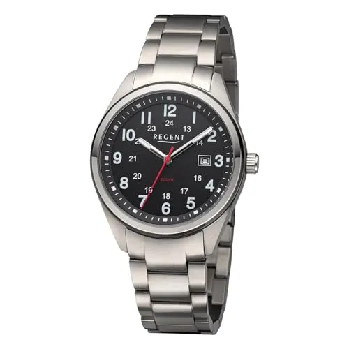 REGENT Herrenuhr Solar Titan F-1537 - Armbanduhr für Herren mit 10 ATM Wasserdichtigkeit, langlebigem Titan-Gehäuse und solarbetriebenem Quarzuhrwerk für umweltfreundliche Zeitmessung.