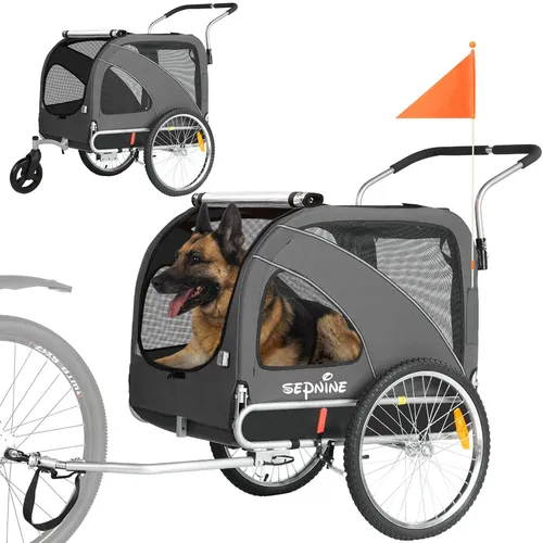 Fahrradhundeanhänger 2 in 1 Faltbarer Anhänger mit Feststellbremse, für M/L Hunde