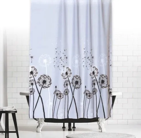 KS Handel 24 Textil DUSCHVORHANG Pusteblume 240x180 cm GRAU SCHWARZ Weiss GARDINE Blumen! Shower Curtain Grey Black White