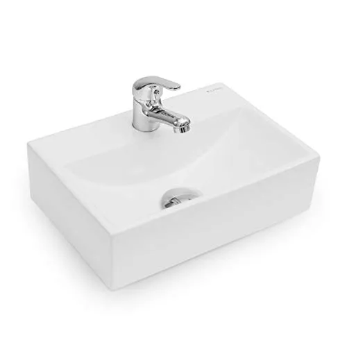 VILSTEIN® Hänge - und Aufsatzwaschbecken Klein [36,5x22,5x10,5CM] - Kleines Waschbecken Gäste WC - Mini Handwaschbecken - Waschbecken Badezimmer & Gäste WC - Aufsatzwaschbecken Bad Schmal & Eckig