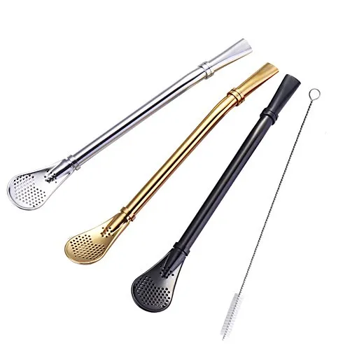 Pack bombilla yerba mate tee zubehör, Wiederverwendbare Bunte Edelstahl strohhalm löffel, mate becher Rühren Filter- Perfekt für Tee, Kaffee und Cocktails 3