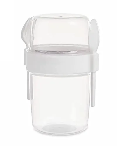 ECO MÜSLIBECHER 650ml mit Löffel Deckel Gabel Müsli to go Müslischale Joghurtbecher Joghurt Obst Becher 3-Varianten 78 (Weiss)