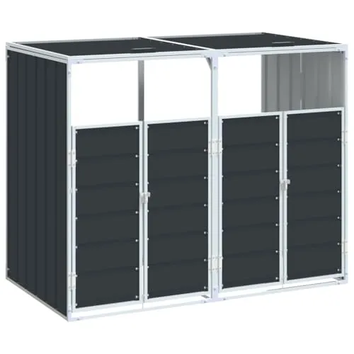 vidaXL Mülltonnenbox für 2 Tonnen - Anthrazit, 144x81x113 cm aus Stahl - Außenanbau mit praktischen Fronttüren und gutem Belüftungssystem, ideal zur diskreten Aufbewahrung von Mülltonnen und zur Geruchsvermeidung.