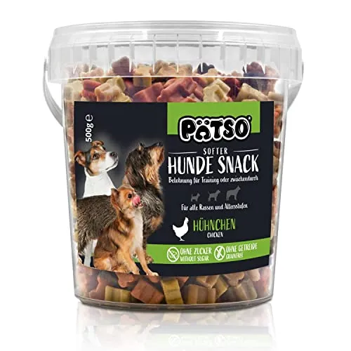 Pätso Hundeleckerli & Trainings- Hunde Snack Getreidefrei/Hunde Leckerlis (Hühnchen (Bone Mini Mix), 500 g)