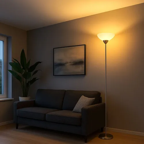 Moderne Stehleuchte Nickel Matt mit Opal Glasschirm - Elegante Stehleuchte für stilvolle Wohnzimmerbeleuchtung, 9W LED mit 810 Lumen, praktischer Fußschalter und modernes Design für jedes Raumkonzept.