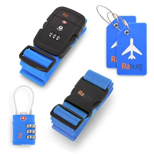 Raburg Reiseset S - TSA-Koffergurt, Koffergurt, Kofferanhänger & TSA-Schloss Blau Gepäckset