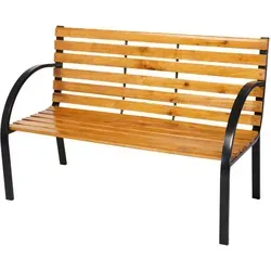Stabile Parkbank aus Holz und Metall 122 x 60 x 80 cm - Robuste Gartenbank in natürlicher Optik, ideal für entspannte Stunden im Garten oder auf der Terrasse.