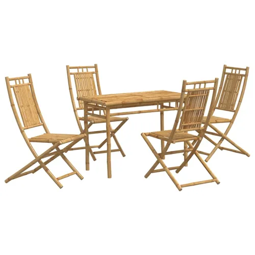 vidaXL 5-tlg. Garten-Essgruppe aus Bambus - Elegante Gartenmöbel-Sets aus strapazierfähigem Bambus, ideal zum Essen oder Entspannen im Freien. Klappbare Stühle für einfache Lagerung und Transport.
