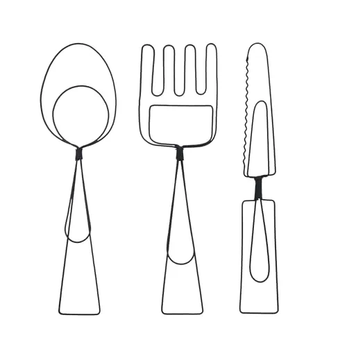 UNUS Küchen Deko Wanddeko 3er Set aus Metall, Messer Gabel Löffel Wanddekoration in Schwarz, Moderne Wandkunst für Küche Esszimmer Café und Bistro