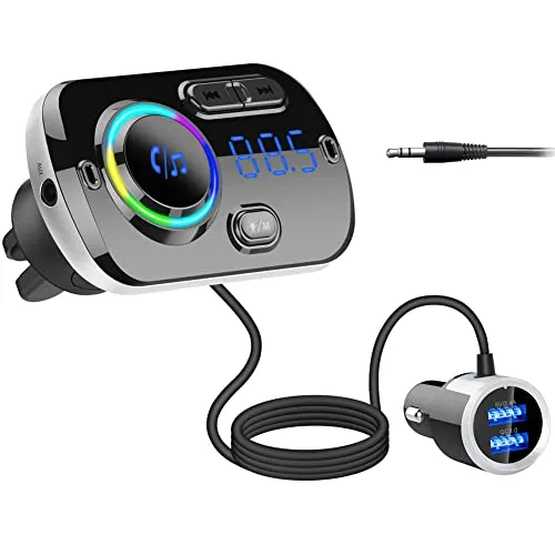 HIDOU Bluetooth FM Transmitter für Autoradio - FM-Transmitter mit Bluetooth 5.0 für stabile Verbindung, Dual USB Ladeanschlüsse für schnelles Laden und Unterstützung für Siri Voice Assistant für sicheres Fahren.